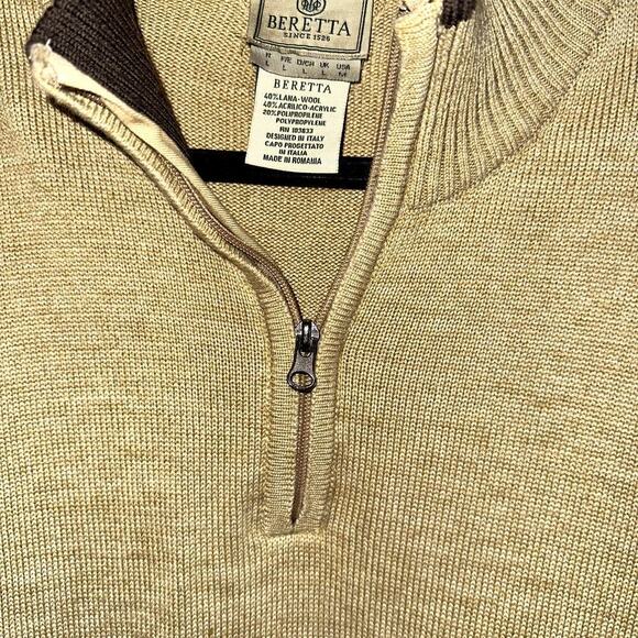 Beretta Sweater Pullover Mock Neck 1/4 Zip Mens Large Wool Blend Camel Color - Picture 2 of 11